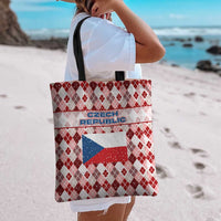 Czech Republic Christmas Tote Bag with Red-White Checkered Design, Double-Tailed Lion, and Festive Motif - Wonder Print Shop