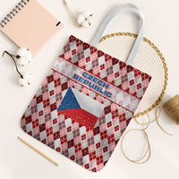 Czech Republic Christmas Tote Bag with Red-White Checkered Design, Double-Tailed Lion, and Festive Motif - Wonder Print Shop