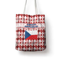 Czech Republic Christmas Tote Bag with Red-White Checkered Design, Double-Tailed Lion, and Festive Motif - Wonder Print Shop