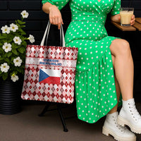 Czech Republic Christmas Tote Bag with Red-White Checkered Design, Double-Tailed Lion, and Festive Motif - Wonder Print Shop