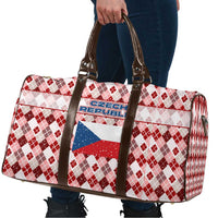 Czech Republic Christmas Travel Bag with Red-White Checkered Design, Double-Tailed Lion, and Festive Motif - Wonder Print Shop