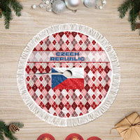 Czech Republic Christmas Tree Skirt with Red-White Checkered Design, Double-Tailed Lion, and Festive Motif - Wonder Print Shop