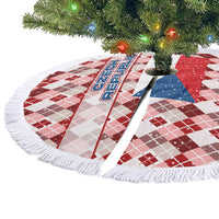 Czech Republic Christmas Tree Skirt with Red-White Checkered Design, Double-Tailed Lion, and Festive Motif - Wonder Print Shop