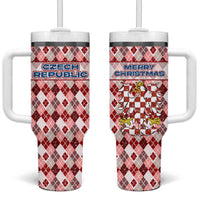 Czech Republic Christmas Tumbler With Handle with Red-White Checkered Design, Double-Tailed Lion, and Festive Motif - Wonder Print Shop