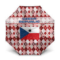 Czech Republic Christmas Umbrella with Red-White Checkered Design, Double-Tailed Lion, and Festive Motif - Wonder Print Shop