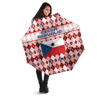 Czech Republic Christmas Umbrella with Red-White Checkered Design, Double-Tailed Lion, and Festive Motif - Wonder Print Shop