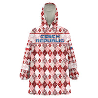 Czech Republic Christmas Wearable Blanket Hoodie with Red-White Checkered Design, Double-Tailed Lion, and Festive Motif - Wonder Print Shop