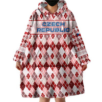 Czech Republic Christmas Wearable Blanket Hoodie with Red-White Checkered Design, Double-Tailed Lion, and Festive Motif - Wonder Print Shop