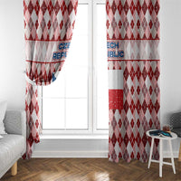 Czech Republic Christmas Window Curtain with Red-White Checkered Design, Double-Tailed Lion, and Festive Motif - Wonder Print Shop