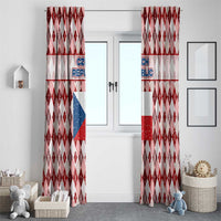 Czech Republic Christmas Window Curtain with Red-White Checkered Design, Double-Tailed Lion, and Festive Motif - Wonder Print Shop
