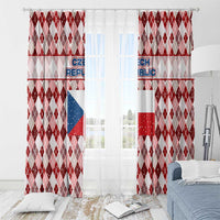 Czech Republic Christmas Window Curtain with Red-White Checkered Design, Double-Tailed Lion, and Festive Motif - Wonder Print Shop