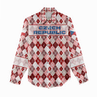 Czech Republic Christmas Women Casual Shirt with Red-White Checkered Design, Double-Tailed Lion, and Festive Motif - Wonder Print Shop