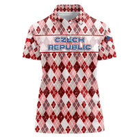 Czech Republic Christmas Women Polo Shirt with Red-White Checkered Design, Double-Tailed Lion, and Festive Motif - Wonder Print Shop