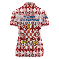 Czech Republic Christmas Women Polo Shirt with Red-White Checkered Design, Double-Tailed Lion, and Festive Motif - Wonder Print Shop