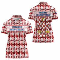 Czech Republic Christmas Women Polo Shirt with Red-White Checkered Design, Double-Tailed Lion, and Festive Motif - Wonder Print Shop