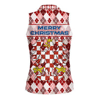 Czech Republic Christmas Women Sleeveless Polo Shirt with Red-White Checkered Design, Double-Tailed Lion, and Festive Motif - Wonder Print Shop