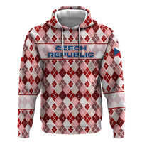 Czech Republic Christmas Zip Hoodie with Red-White Checkered Design, Double-Tailed Lion, and Festive Motif - Wonder Print Shop