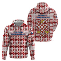 Czech Republic Christmas Zip Hoodie with Red-White Checkered Design, Double-Tailed Lion, and Festive Motif - Wonder Print Shop