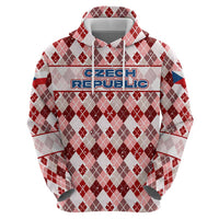 Czech Republic Christmas Zip Hoodie with Red-White Checkered Design, Double-Tailed Lion, and Festive Motif - Wonder Print Shop