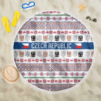 Czech Republic Christmas Beach Blanket with Folk Embroidery Design, National Coat of Arms, and Festive Motif - Wonder Print Shop