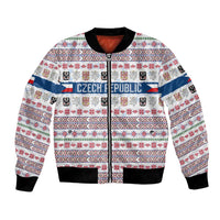 Czech Republic Christmas Bomber Jacket with Folk Embroidery Design, National Coat of Arms, and Festive Motif - Wonder Print Shop