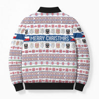 Czech Republic Christmas Bomber Puffer Jacket with Folk Embroidery Design, National Coat of Arms, and Festive Motif - Wonder Print Shop