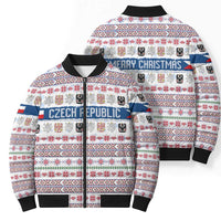 Czech Republic Christmas Bomber Puffer Jacket with Folk Embroidery Design, National Coat of Arms, and Festive Motif - Wonder Print Shop