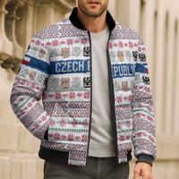 Czech Republic Christmas Bomber Puffer Jacket with Folk Embroidery Design, National Coat of Arms, and Festive Motif - Wonder Print Shop