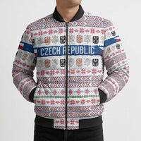 Czech Republic Christmas Bomber Puffer Jacket with Folk Embroidery Design, National Coat of Arms, and Festive Motif - Wonder Print Shop