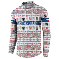 Czech Republic Christmas Button Sweatshirt with Folk Embroidery Design, National Coat of Arms, and Festive Motif - Wonder Print Shop