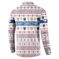 Czech Republic Christmas Button Sweatshirt with Folk Embroidery Design, National Coat of Arms, and Festive Motif - Wonder Print Shop