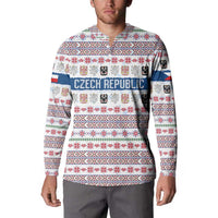 Czech Republic Christmas Button Sweatshirt with Folk Embroidery Design, National Coat of Arms, and Festive Motif - Wonder Print Shop