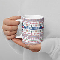 Czech Republic Christmas Ceramic Mug with Folk Embroidery Design, National Coat of Arms, and Festive Motif - Wonder Print Shop