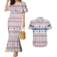 Czech Republic Christmas Couples Matching Mermaid Dress and Hawaiian Shirt with Folk Embroidery Design, National Coat of Arms, and Festive Motif - Wonder Print Shop