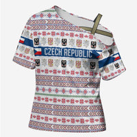 Czech Republic Christmas Cross Shoulder Shirt with Folk Embroidery Design, National Coat of Arms, and Festive Motif - Wonder Print Shop