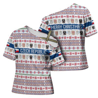 Czech Republic Christmas Cross Shoulder Shirt with Folk Embroidery Design, National Coat of Arms, and Festive Motif - Wonder Print Shop
