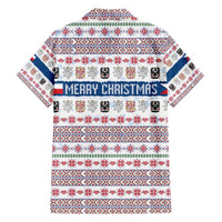 Czech Republic Christmas Family Matching Off The Shoulder Long Sleeve Dress and Hawaiian Shirt with Folk Embroidery Design, National Coat of Arms, and Festive Motif - Wonder Print Shop