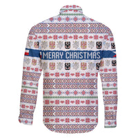 Czech Republic Christmas Family Matching Off The Shoulder Long Sleeve Dress and Hawaiian Shirt with Folk Embroidery Design, National Coat of Arms, and Festive Motif - Wonder Print Shop