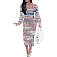 Czech Republic Christmas Family Matching Off The Shoulder Long Sleeve Dress and Hawaiian Shirt with Folk Embroidery Design, National Coat of Arms, and Festive Motif - Wonder Print Shop