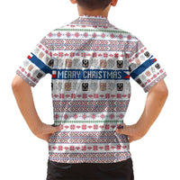 Czech Republic Christmas Family Matching Off Shoulder Short Dress and Hawaiian Shirt with Folk Embroidery Design, National Coat of Arms, and Festive Motif - Wonder Print Shop