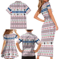 Czech Republic Christmas Family Matching Short Sleeve Bodycon Dress and Hawaiian Shirt with Folk Embroidery Design, National Coat of Arms, and Festive Motif - Wonder Print Shop