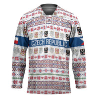 Czech Republic Christmas Hockey Jersey with Folk Embroidery Design, National Coat of Arms, and Festive Motif - Wonder Print Shop