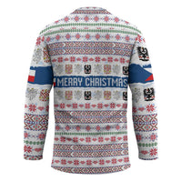 Czech Republic Christmas Hockey Jersey with Folk Embroidery Design, National Coat of Arms, and Festive Motif - Wonder Print Shop