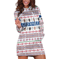 Czech Republic Christmas Hoodie Dress with Folk Embroidery Design, National Coat of Arms, and Festive Motif - Wonder Print Shop