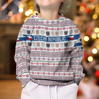 Czech Republic Christmas Kid Ugly Christmas Sweater with Folk Embroidery Design, National Coat of Arms, and Festive Motif - Wonder Print Shop