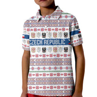 Czech Republic Christmas Kid Polo Shirt with Folk Embroidery Design, National Coat of Arms, and Festive Motif - Wonder Print Shop