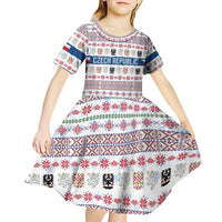 Czech Republic Christmas Kid Short Sleeve Dress with Folk Embroidery Design, National Coat of Arms, and Festive Motif - Wonder Print Shop
