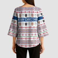 Czech Republic Christmas Kimono Sleeve Blouse with Folk Embroidery Design, National Coat of Arms, and Festive Motif - Wonder Print Shop