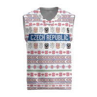 Czech Republic Christmas Knitted V-Neck Vest with Folk Embroidery Design, National Coat of Arms, and Festive Motif - Wonder Print Shop