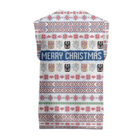 Czech Republic Christmas Knitted V-Neck Vest with Folk Embroidery Design, National Coat of Arms, and Festive Motif - Wonder Print Shop
